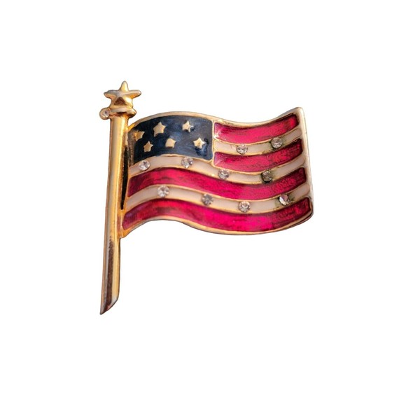 Vintage Patriot Flag Brooch Pin Gold Tone Enamel - Picture 1 of 4